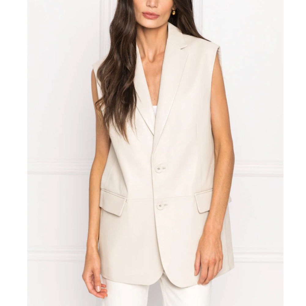 NWT Lamarque 100% Leather Vest in Cream - Picture 2 of 7
